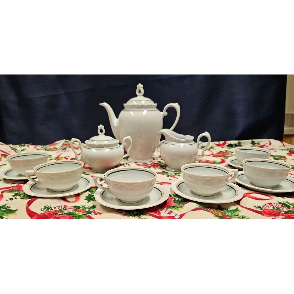 Tea‎ Set, 6 Small Coffee Cups, 6 Saucers, Cream and Sugar and Teapot, Kahla 166